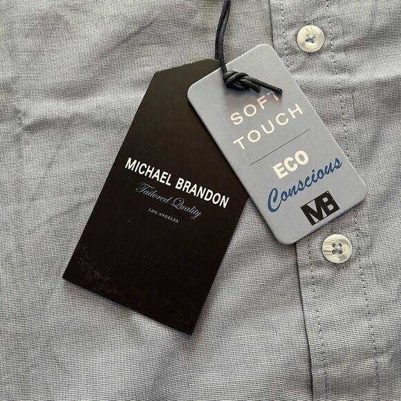 MICHAEL BRANDON BUTTON DOWN SHIRT MEN LARGE BLUE LONG SLEEVE COLLARED SOFT TOUCH - Picture 3 of 10